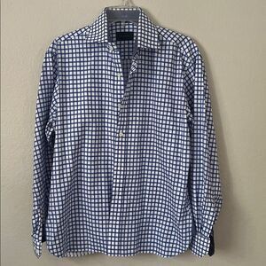 Alton Lane Men's Custom Fitted Blue and White Checkered Button-Up Shirt